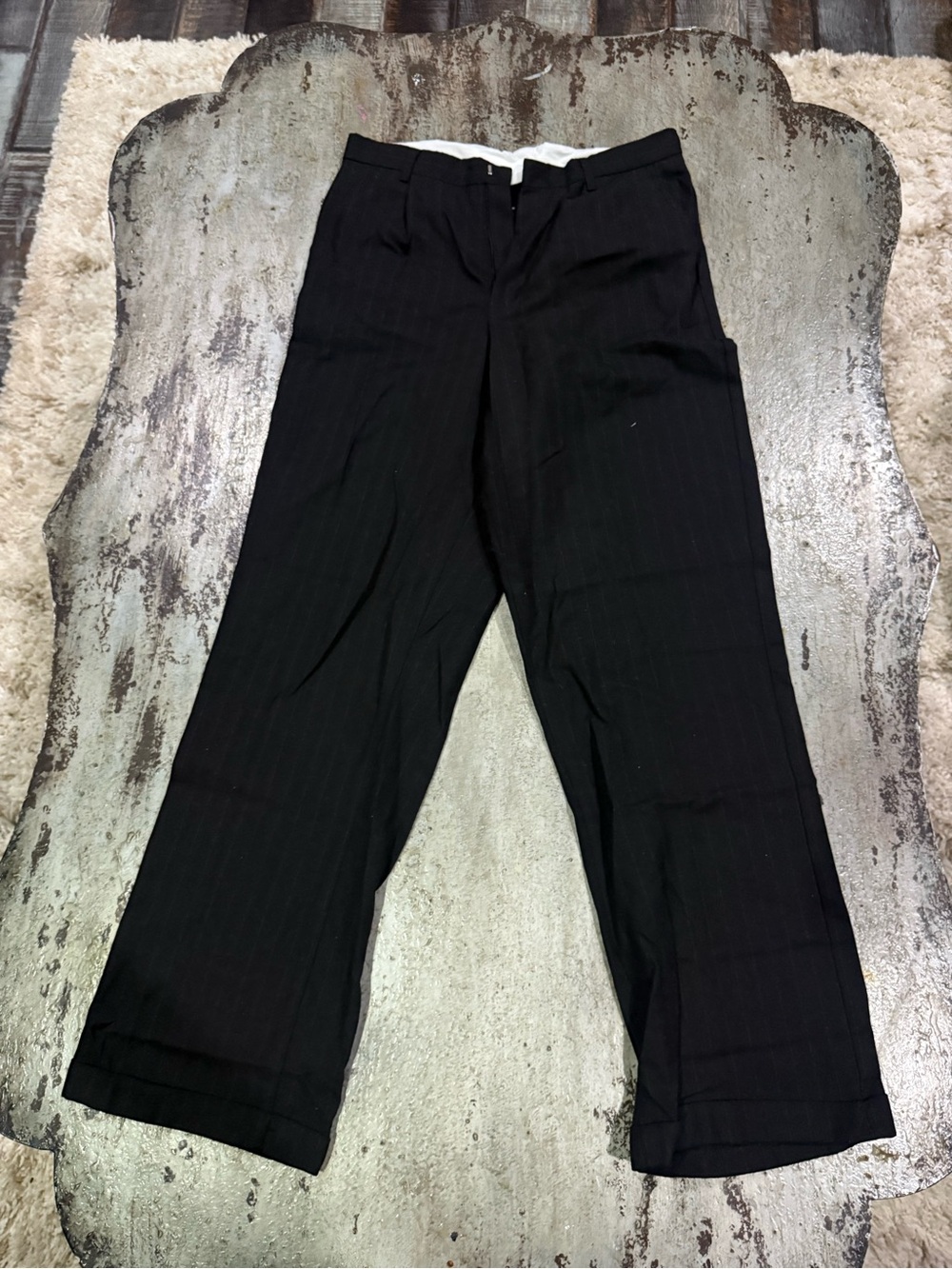 Class Club Black Men's Dress Pants with Subtle Pinstripe Detail